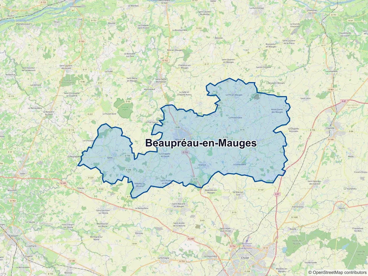 Carte de Beaupréau-en-Mauges (Maine-et-Loire)