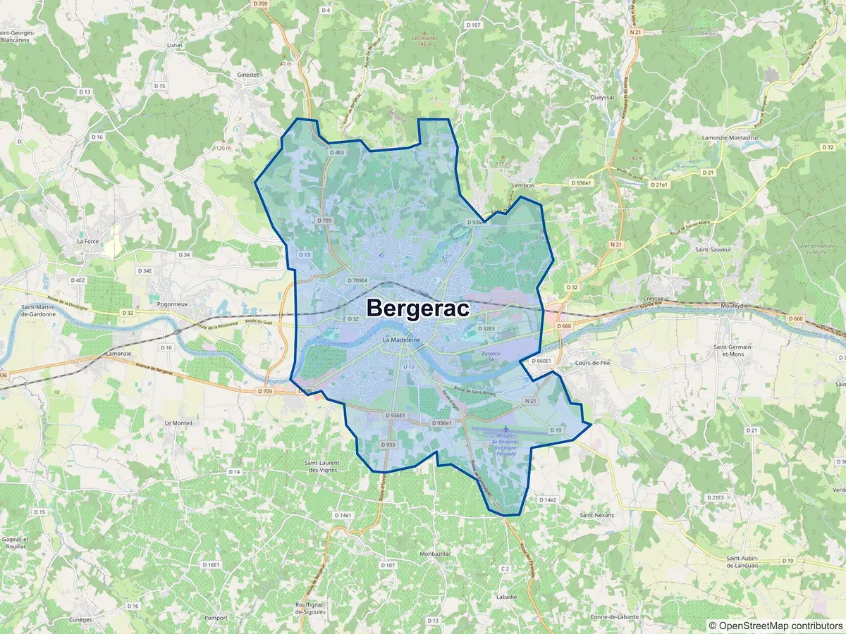Carte de Bergerac (Dordogne)