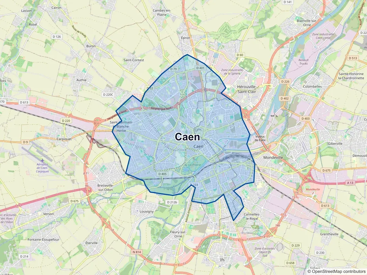 Carte de Caen (Calvados)