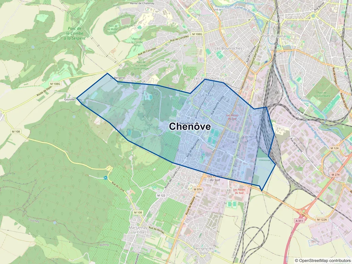Carte de Chenôve (Côte-d'Or)