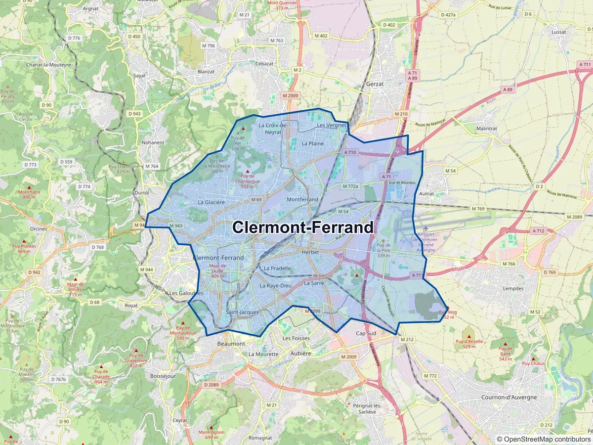 Carte de Clermont-Ferrand (Puy-de-Dôme)