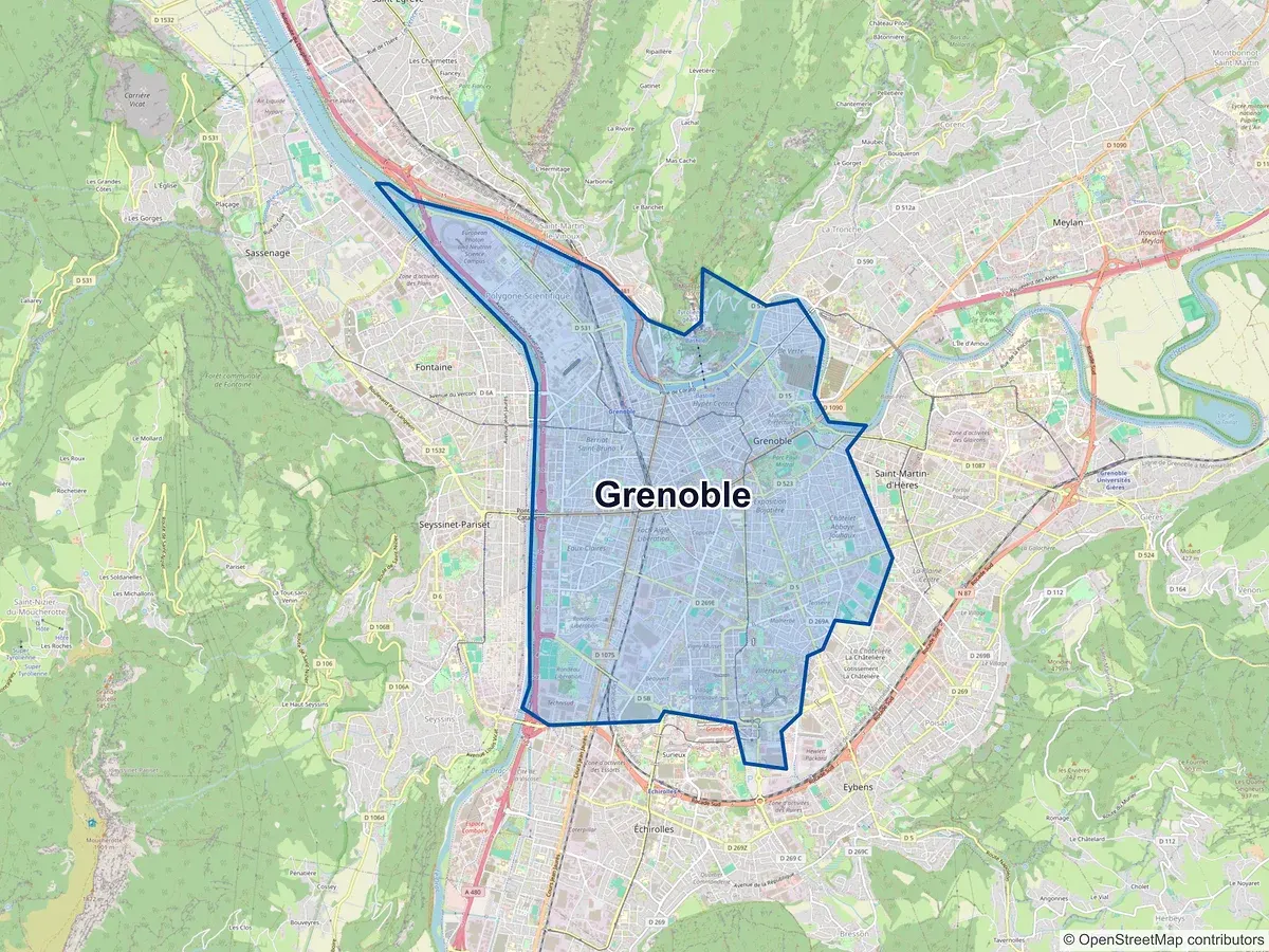 Carte de Grenoble (Isère)