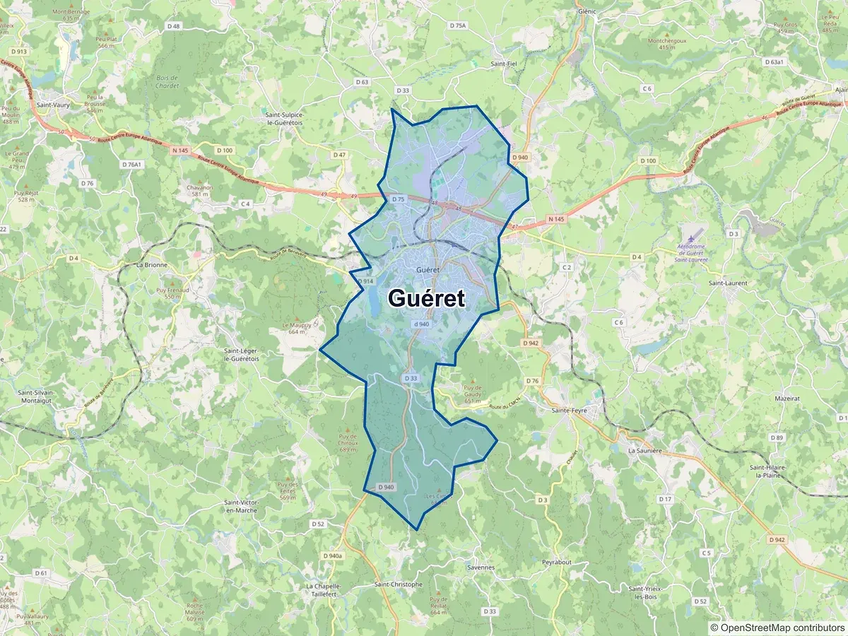 Carte de Guéret (Creuse)