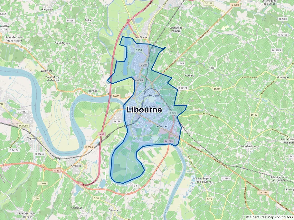 Carte de Libourne (Gironde)