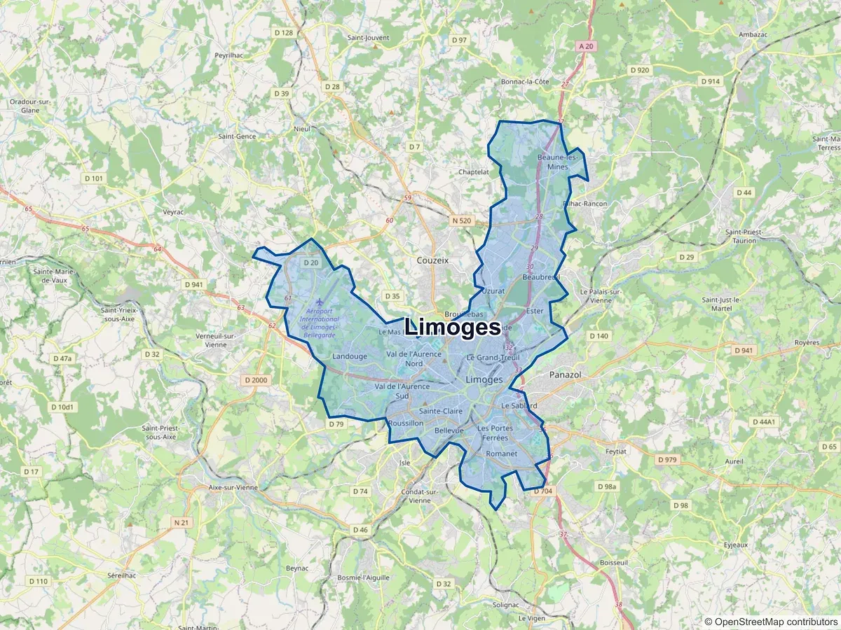 Carte de Limoges (Haute-Vienne)