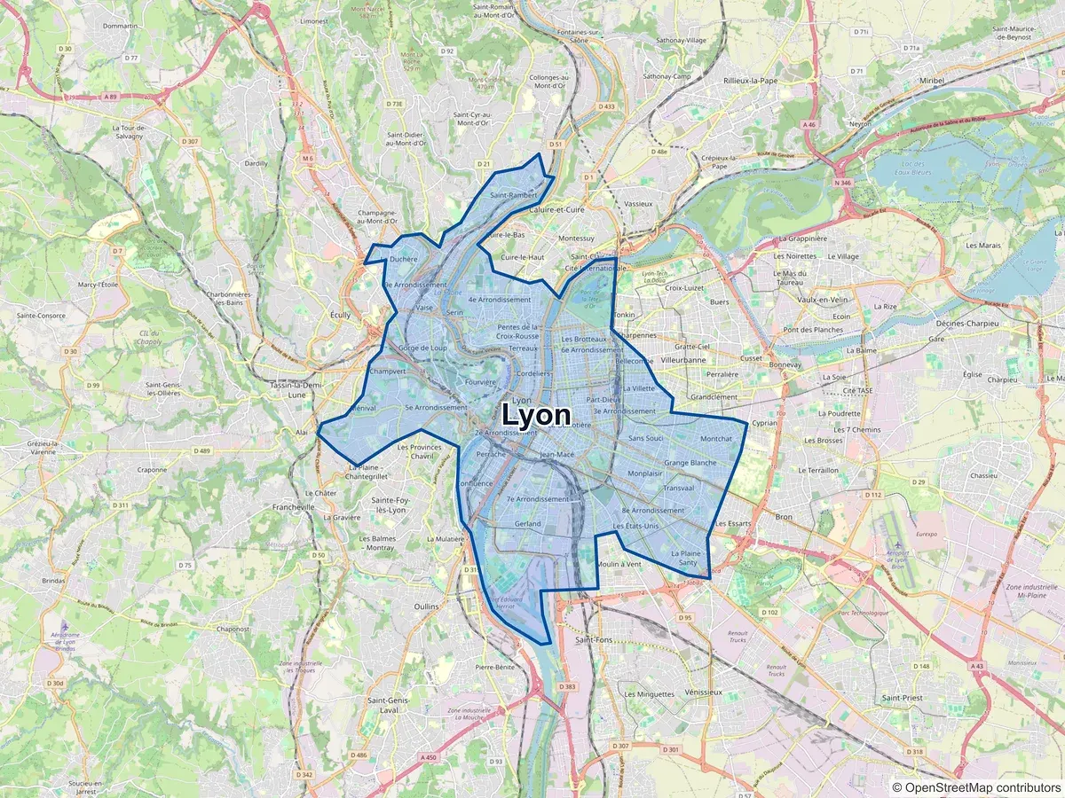 Carte de Lyon (Rhône)