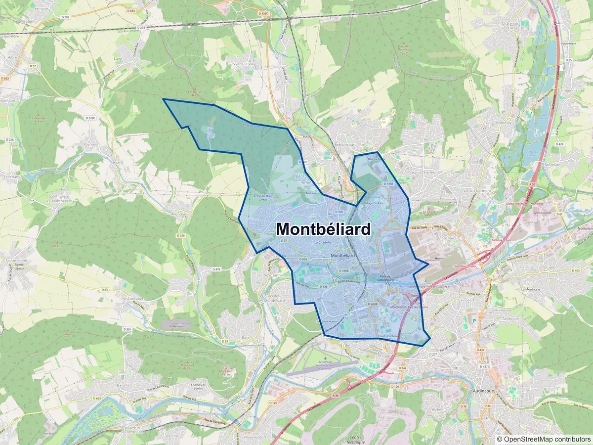 Carte de Montbéliard (Doubs)
