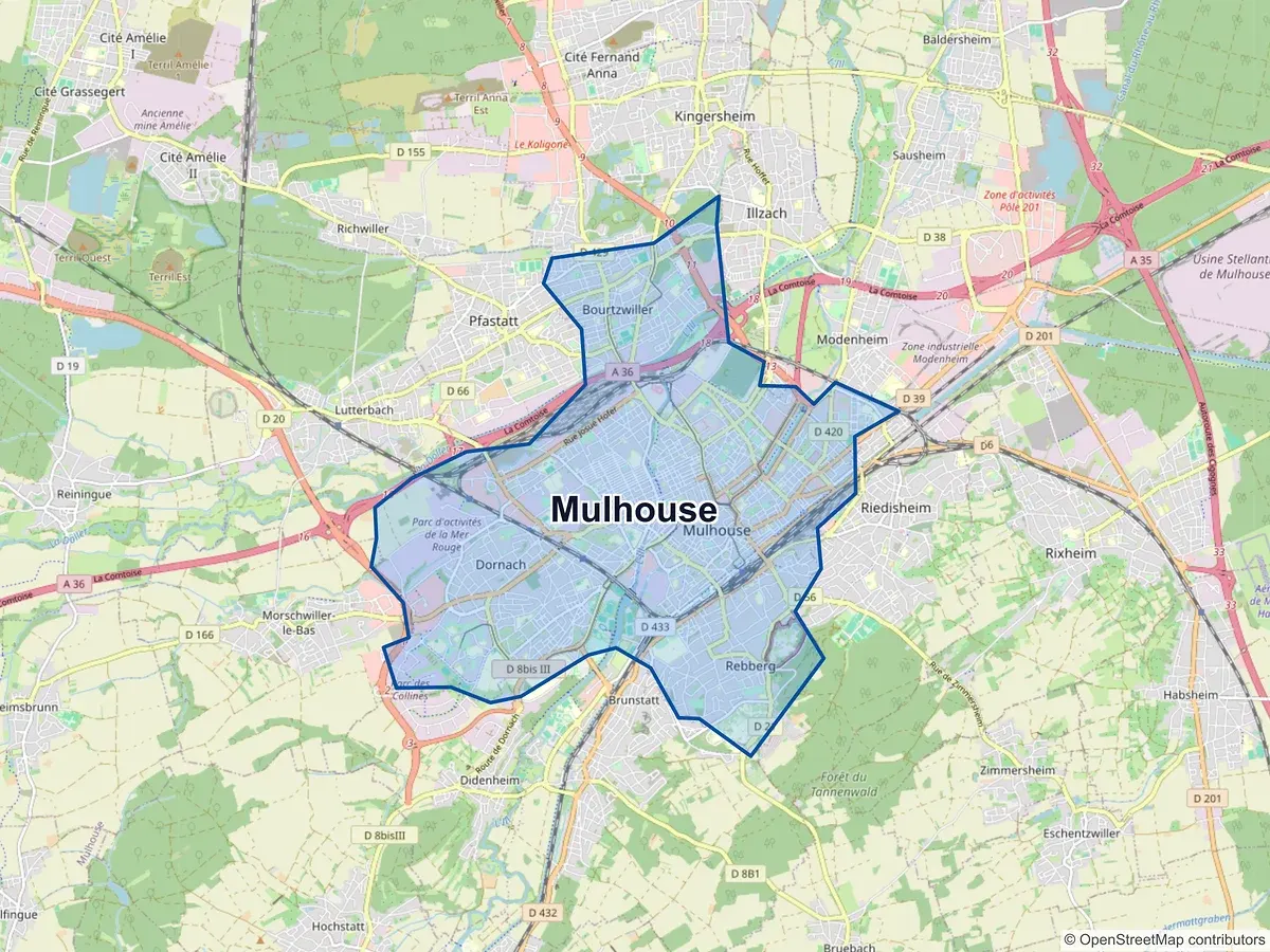 Carte de Mulhouse (Haut-Rhin)