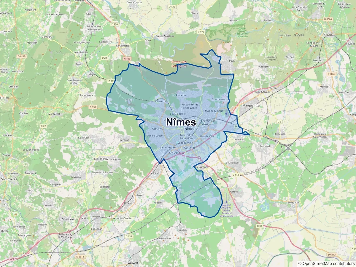 Carte de Nîmes (Gard)