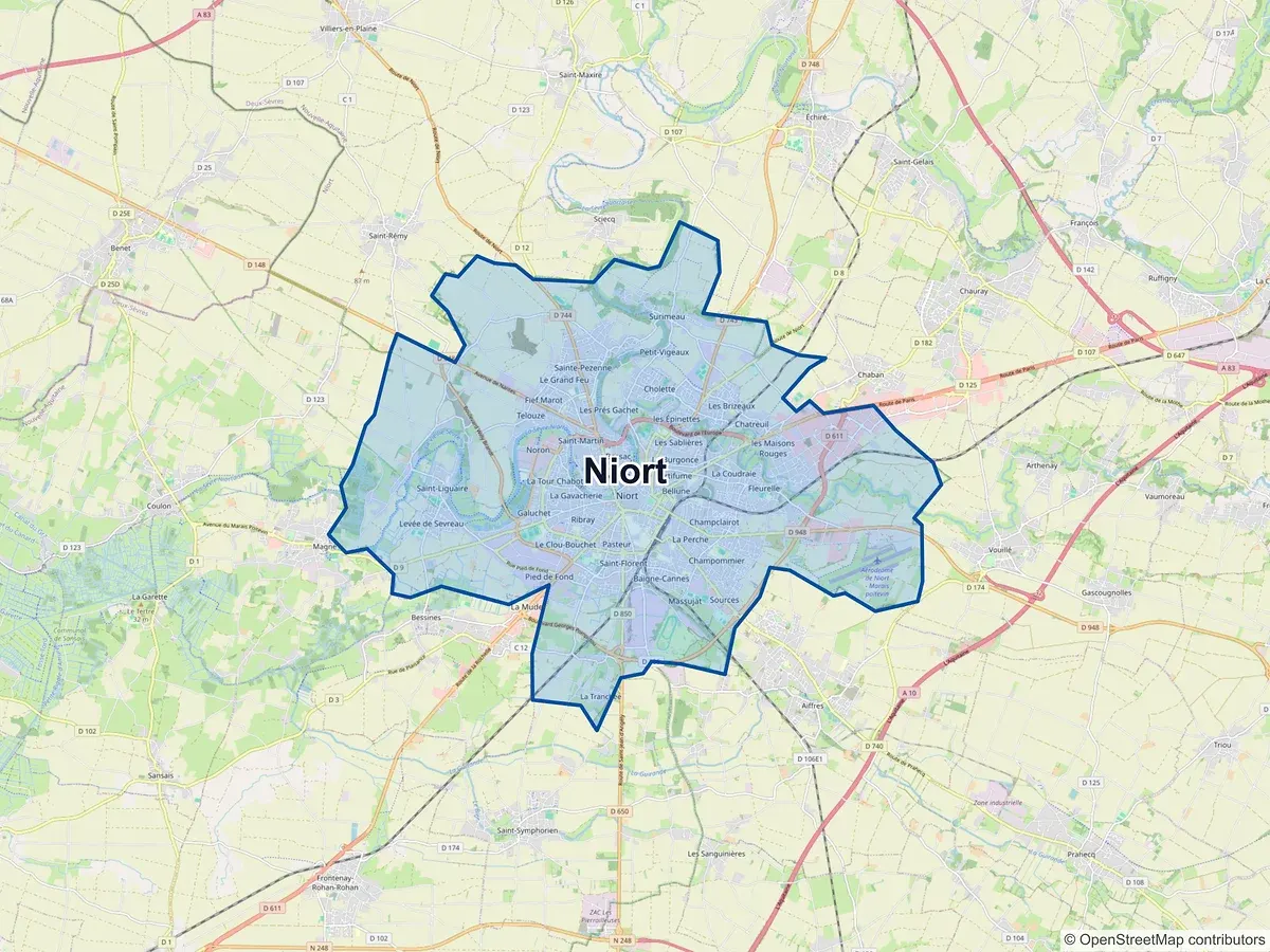 Carte de Niort (Deux-Sèvres)