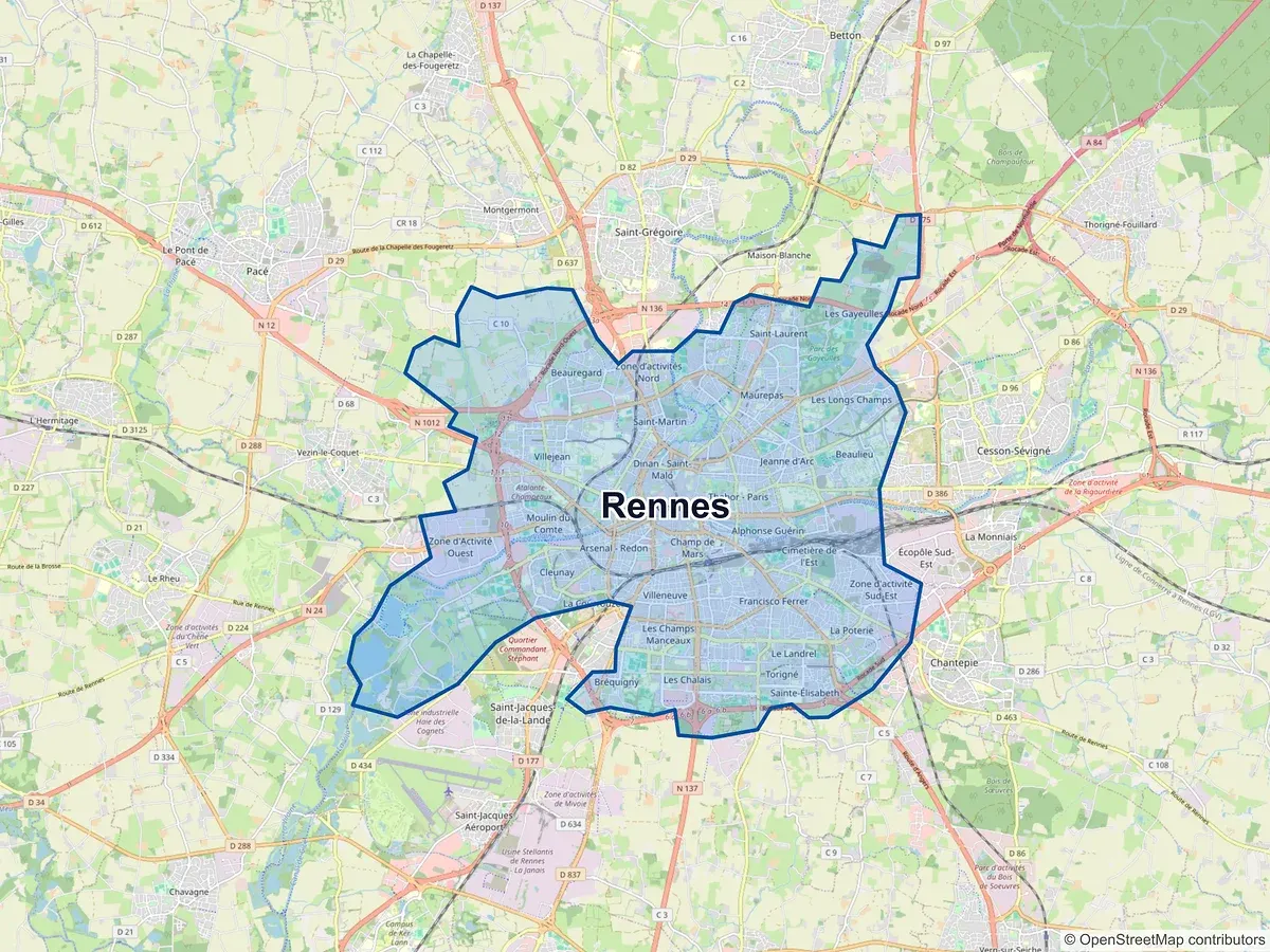 Carte de Rennes (Ille-et-Vilaine)