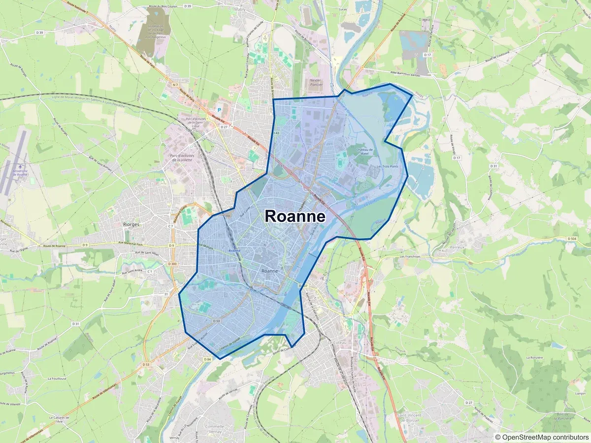Carte de Roanne (Loire)
