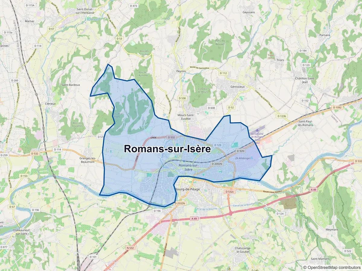 Carte de Romans-sur-Isère (Drôme)