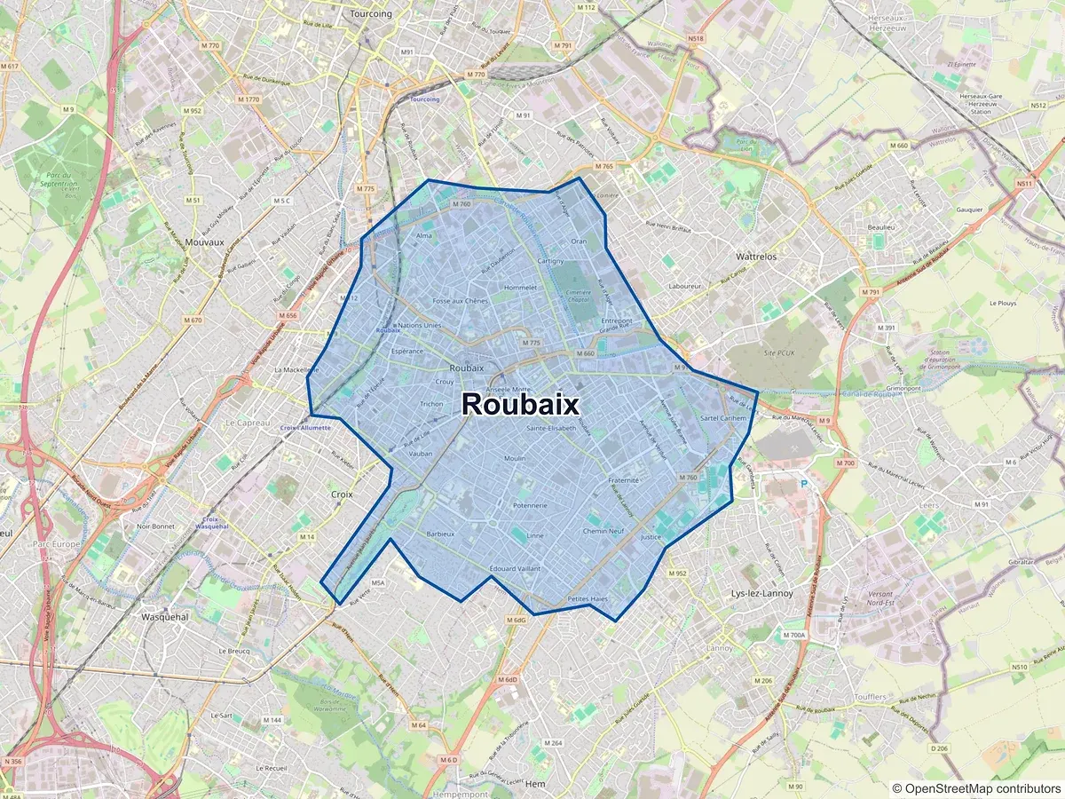 Carte de Roubaix (Nord)
