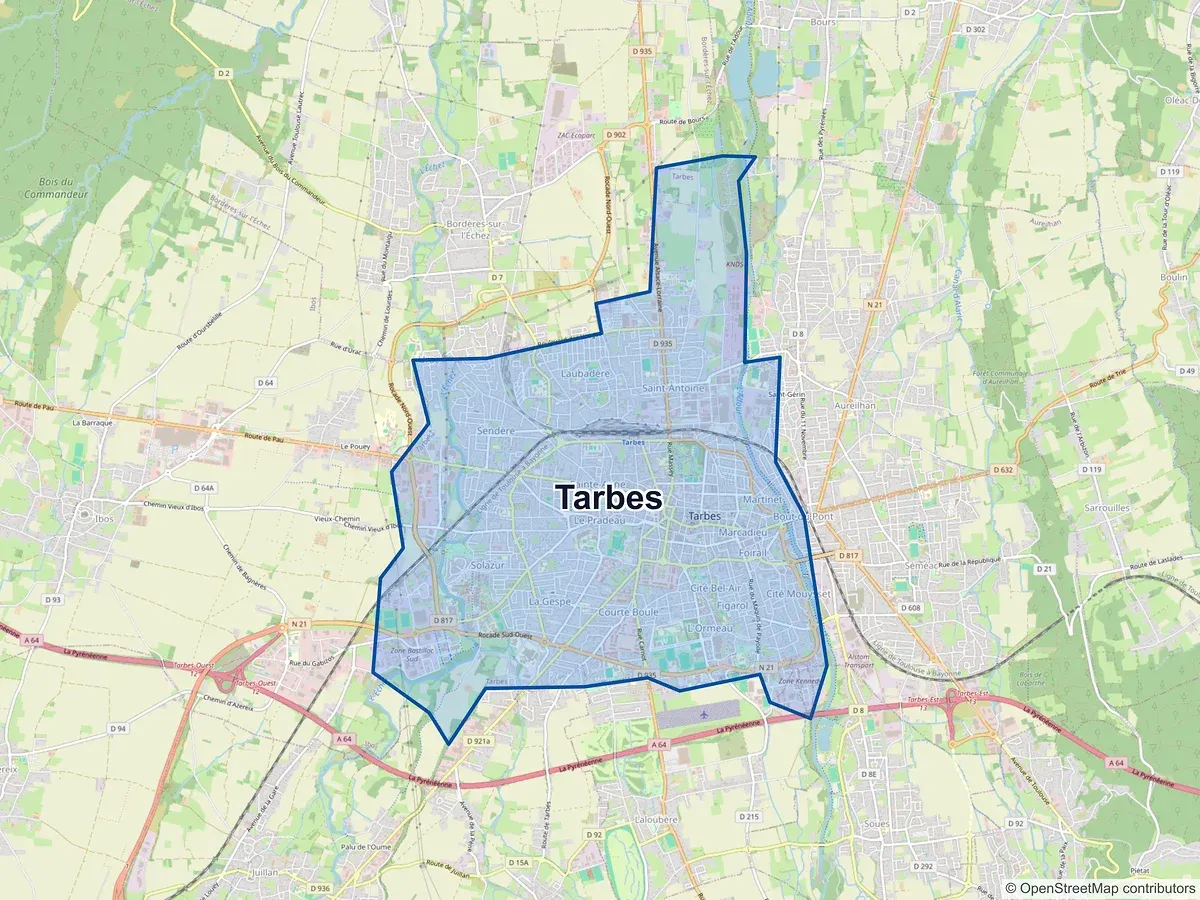 Carte de Tarbes (Hautes-Pyrénées)
