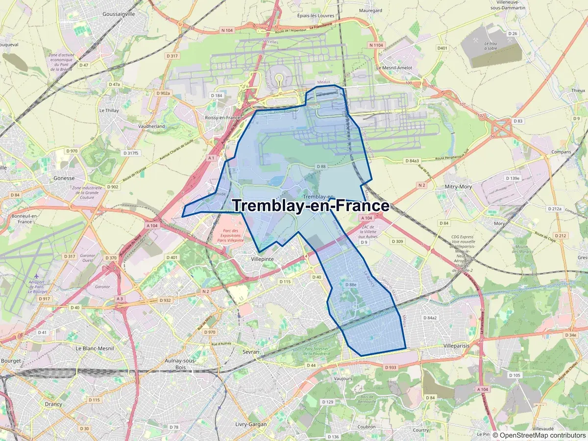 Carte de Tremblay-en-France (Seine-Saint-Denis)