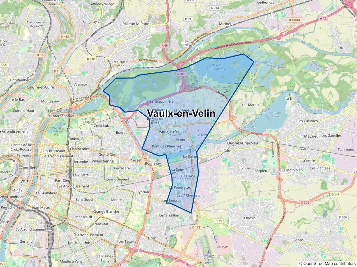 Carte de Vaulx-en-Velin (Rhône)