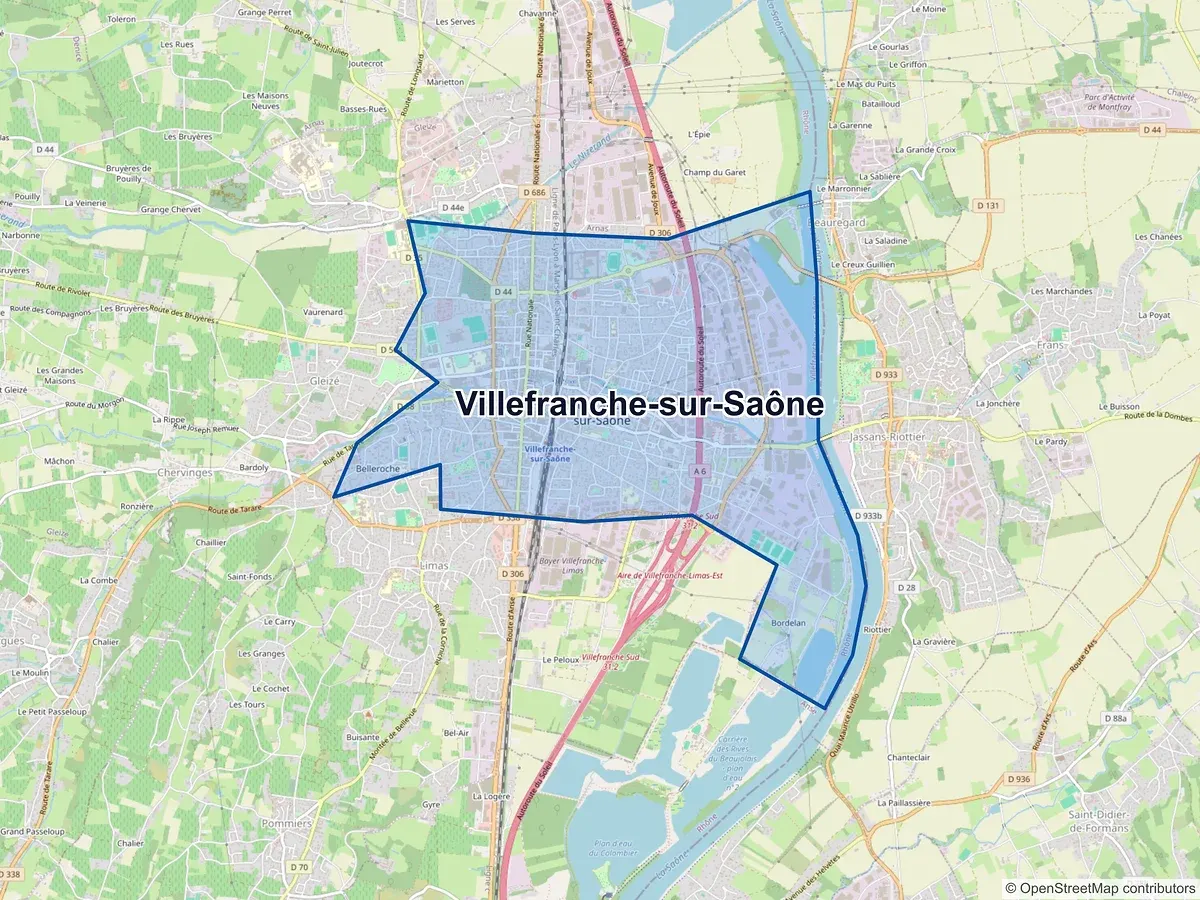 Carte de Villefranche-sur-Saône (Rhône)
