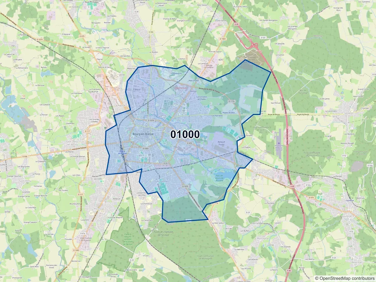 Carte du code postal 01000 (BOURG EN BRESSE)
