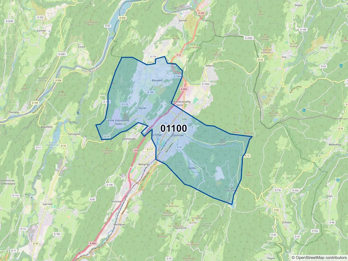 Carte du code postal 01100 (APREMONT)
