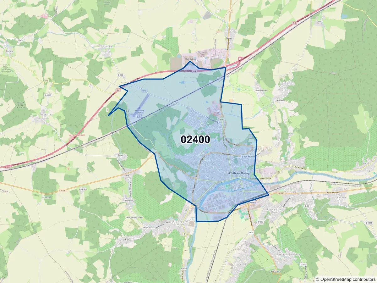 Carte du code postal 02400 (AZY SUR MARNE)