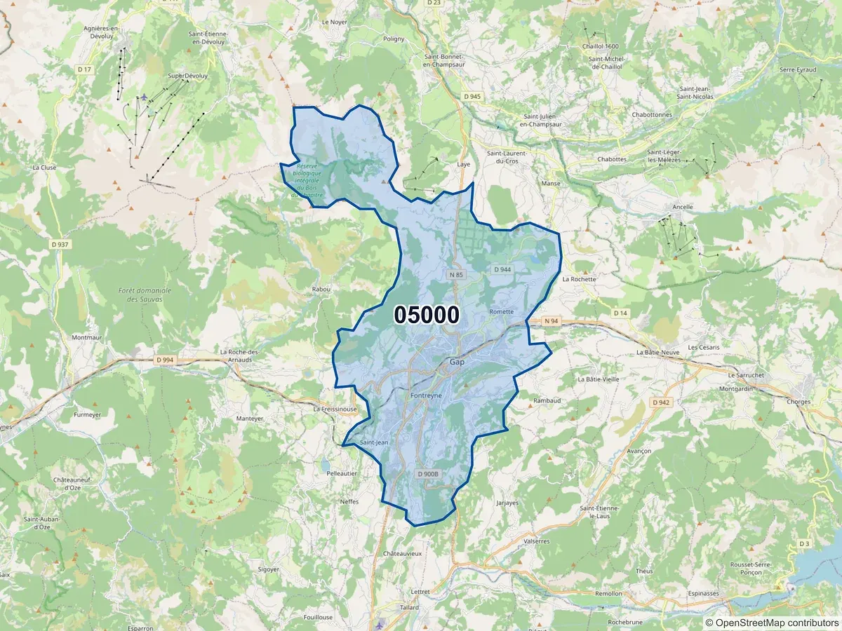 Carte du code postal 05000 (LA BATIE VIEILLE)