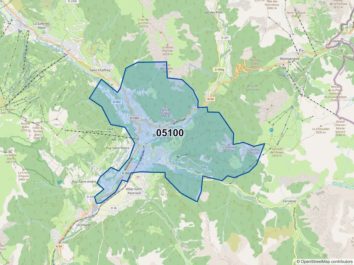 Carte du code postal 05100 (BRIANCON)