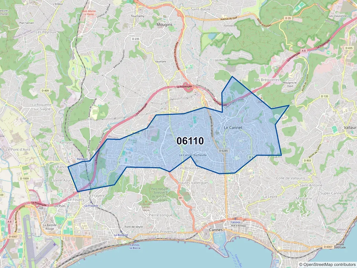 Carte du code postal 06110 (LE CANNET)