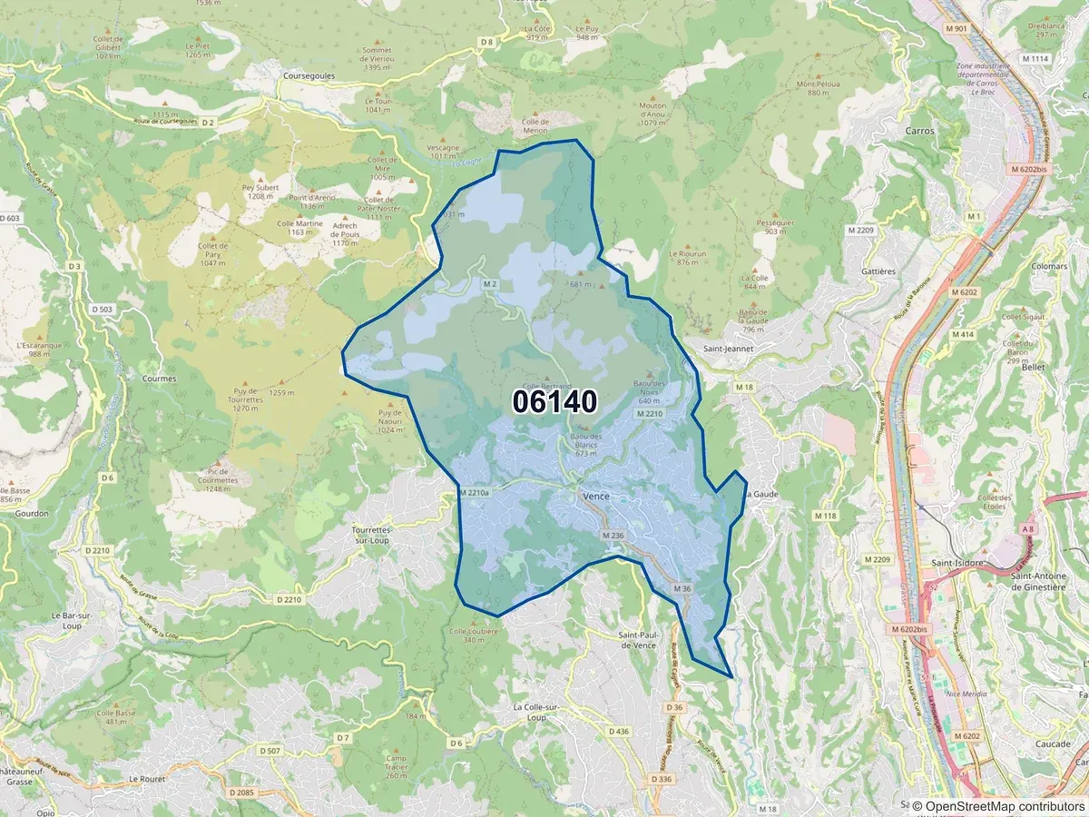 Carte du code postal 06140 (COURSEGOULES)