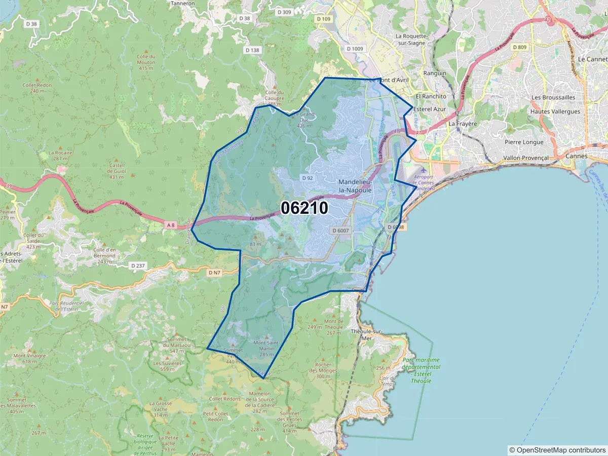 Carte du code postal 06210 (MANDELIEU LA NAPOULE)