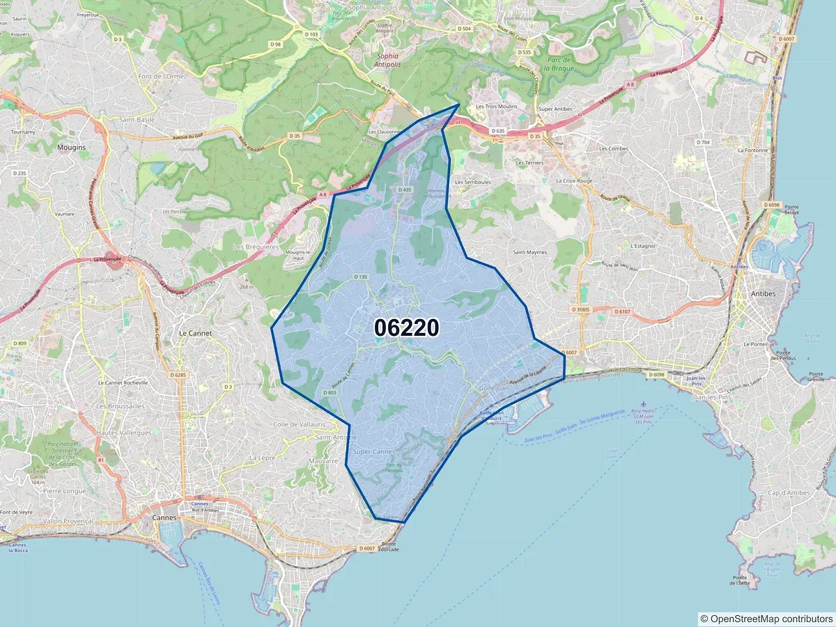 Carte du code postal 06220 (VALLAURIS)