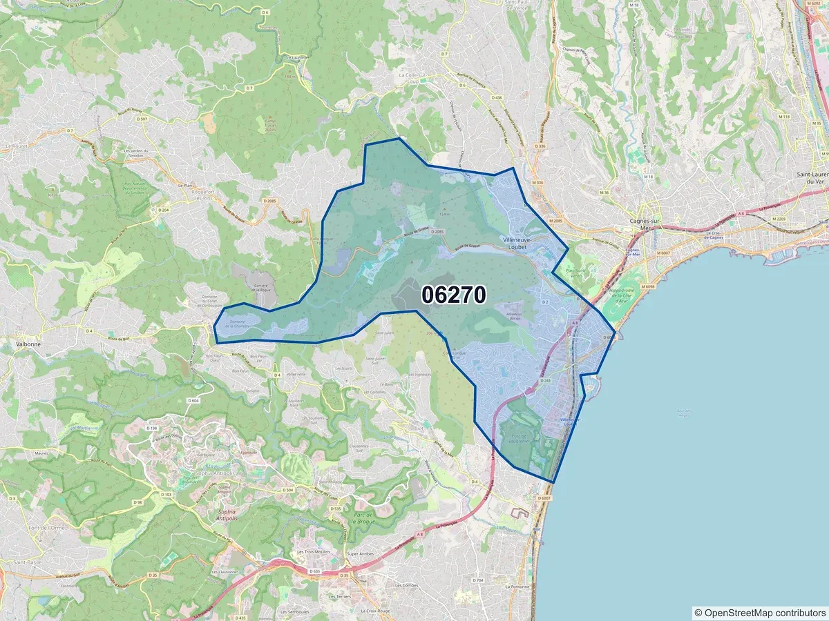 Carte du code postal 06270 (VILLENEUVE LOUBET)