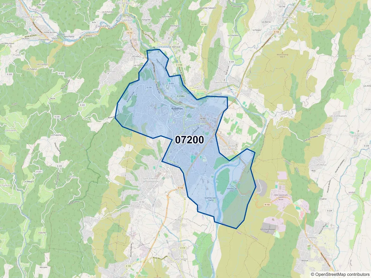Carte du code postal 07200 (AILHON)