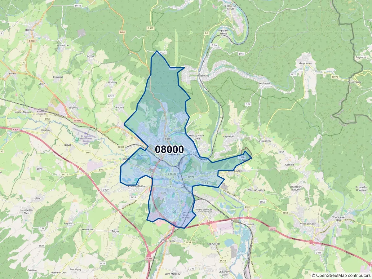 Carte du code postal 08000 (LES AYVELLES)