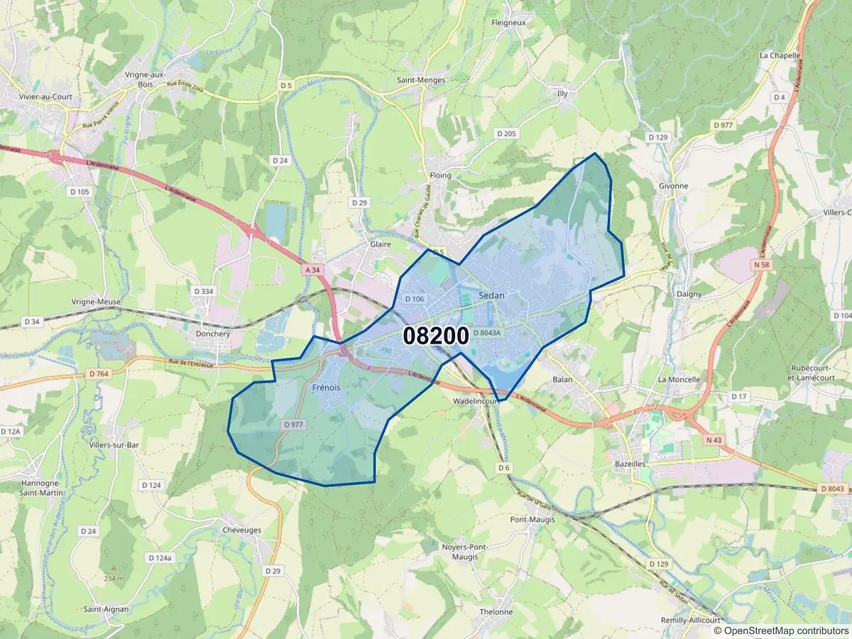 Carte du code postal 08200 (BALAN)