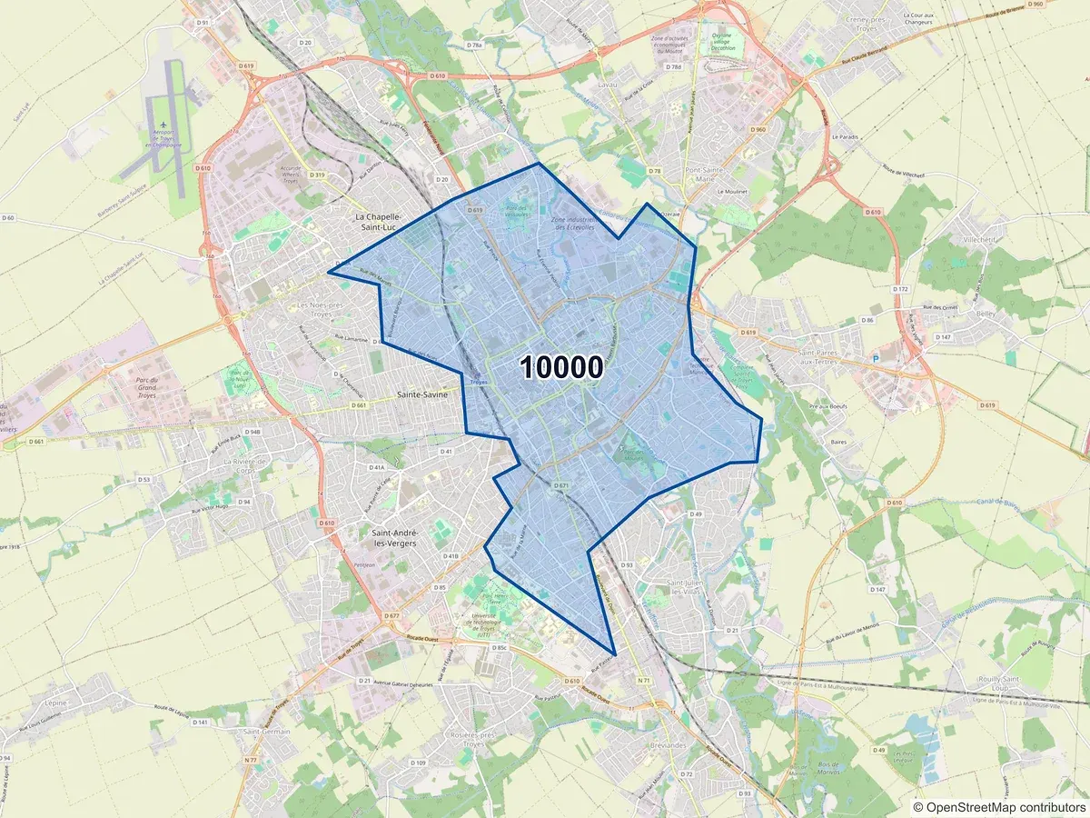 Carte du code postal 10000 (TROYES)
