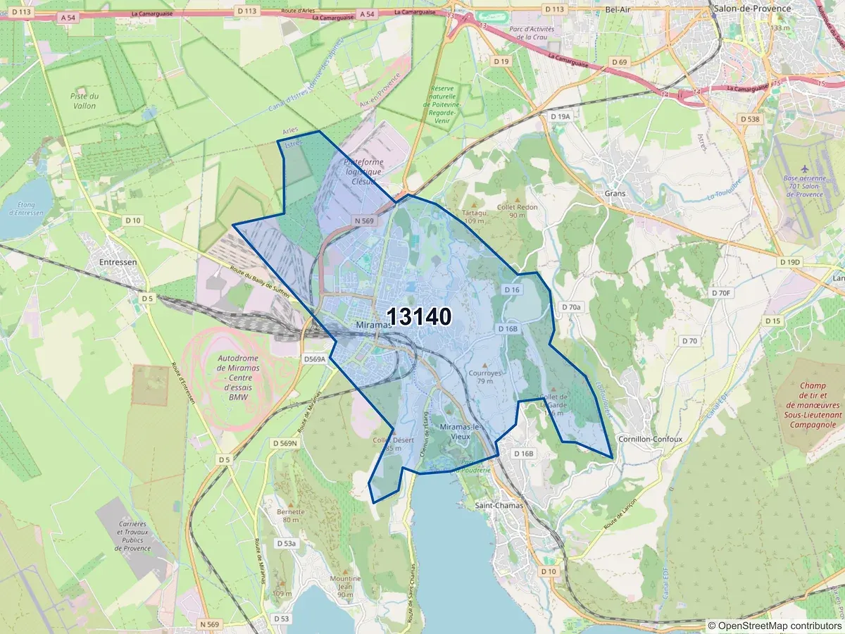 Carte du code postal 13140 (MIRAMAS)