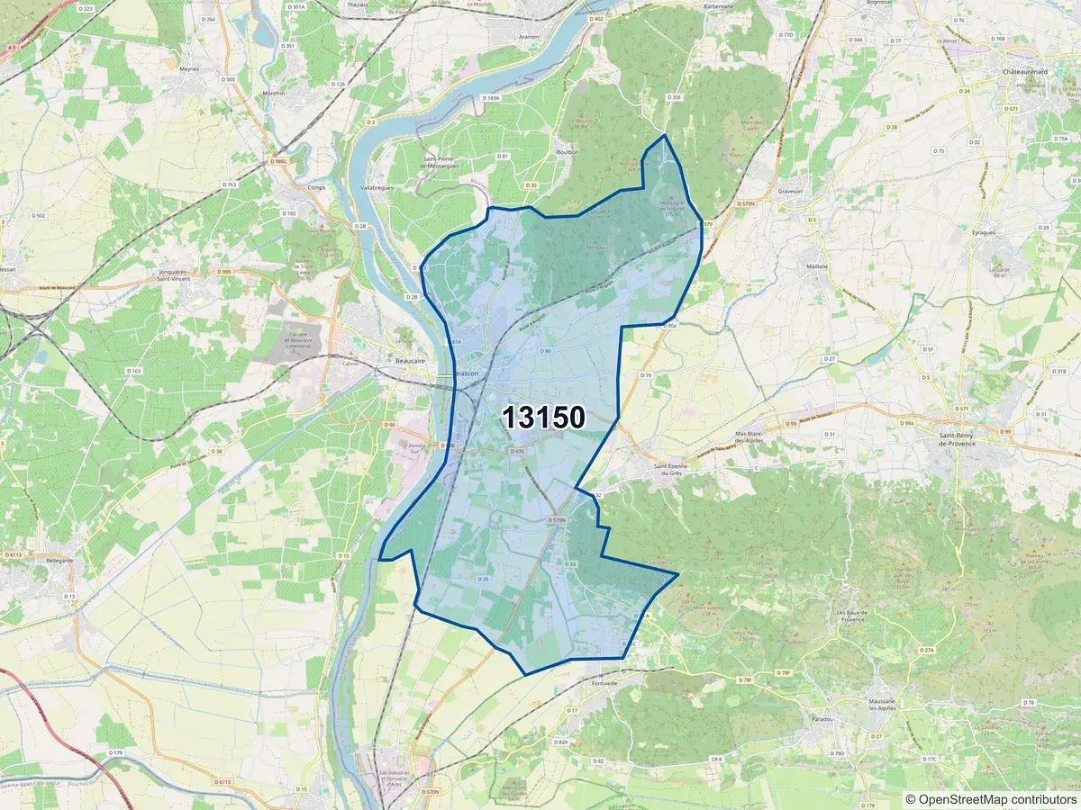 Carte du code postal 13150 (BOULBON)