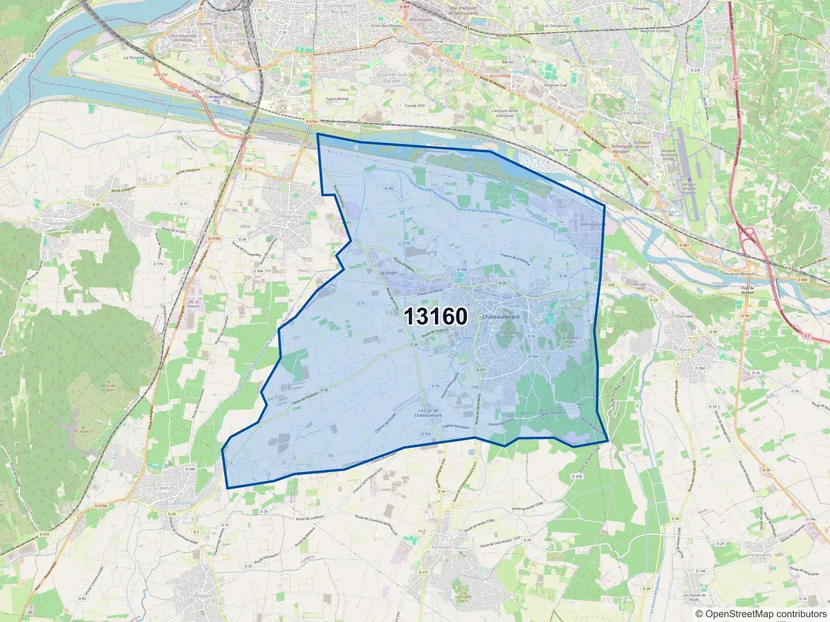 Carte du code postal 13160 (CHATEAURENARD)