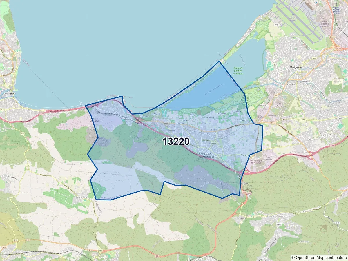 Carte du code postal 13220 (CHATEAUNEUF LES MARTIGUES)