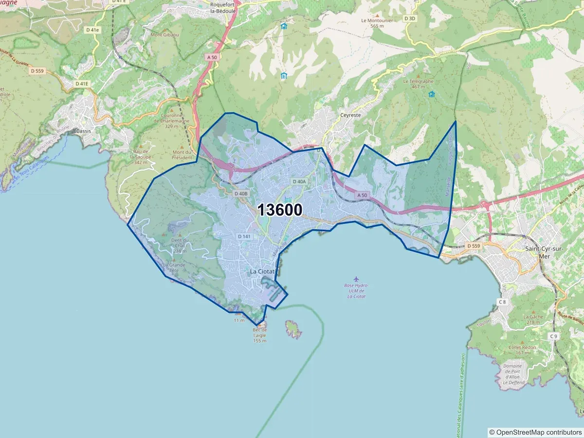 Carte du code postal 13600 (CEYRESTE)