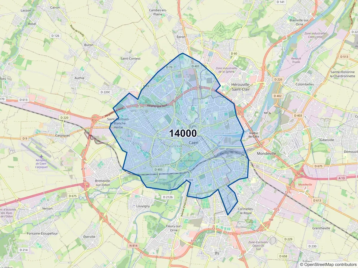 Carte du code postal 14000 (CAEN)