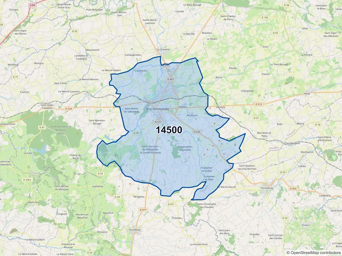 Carte du code postal 14500 (CAMPAGNOLLES)