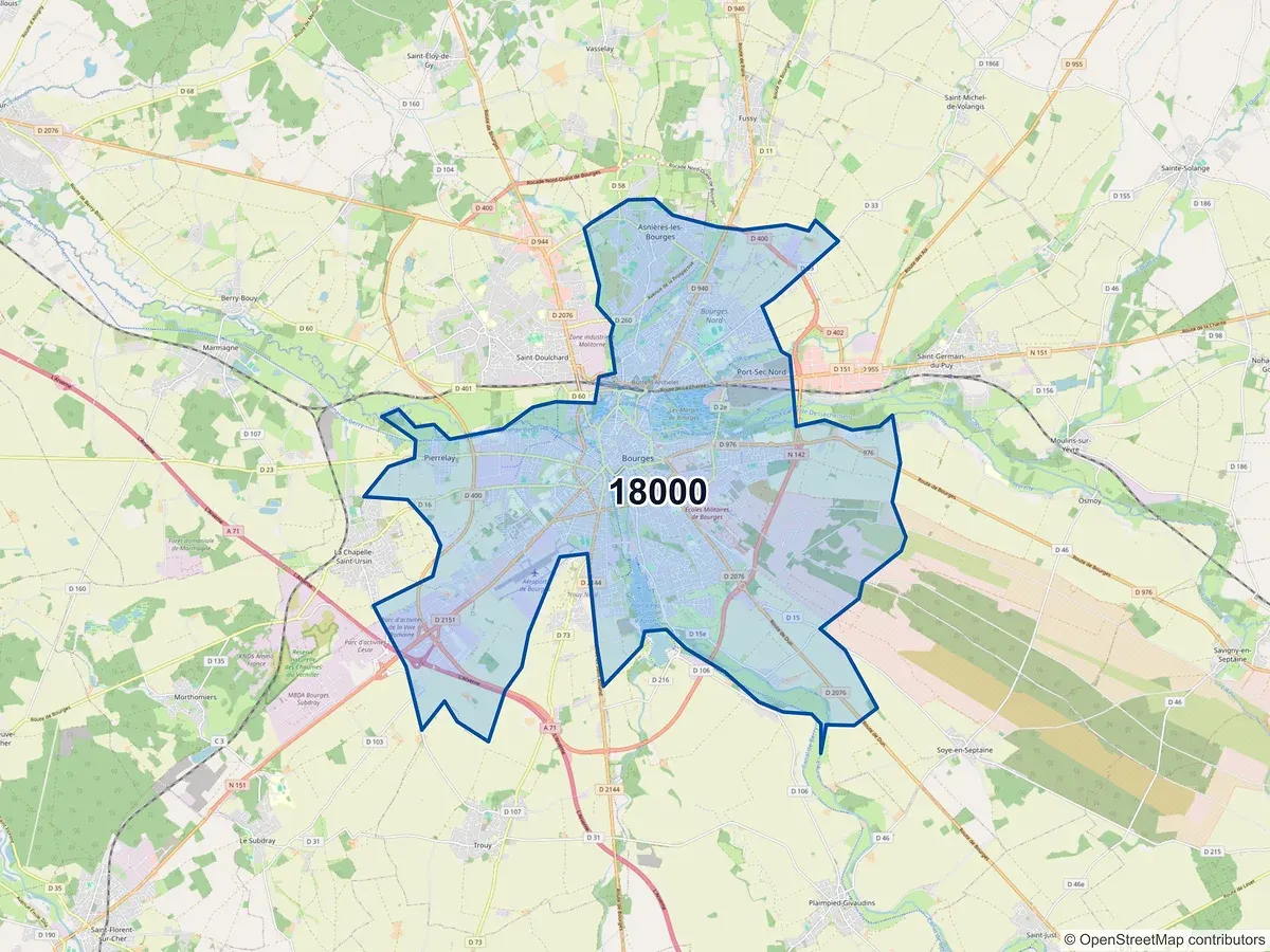 Carte du code postal 18000 (BOURGES)