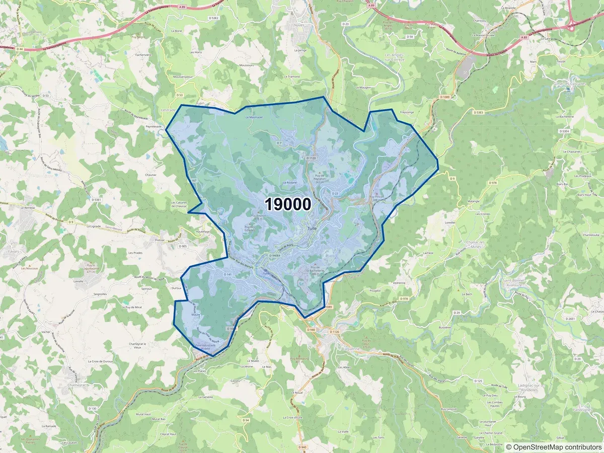 Carte du code postal 19000 (LES ANGLES SUR CORREZE)