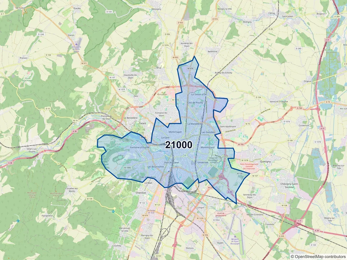 Carte du code postal 21000 (DIJON)