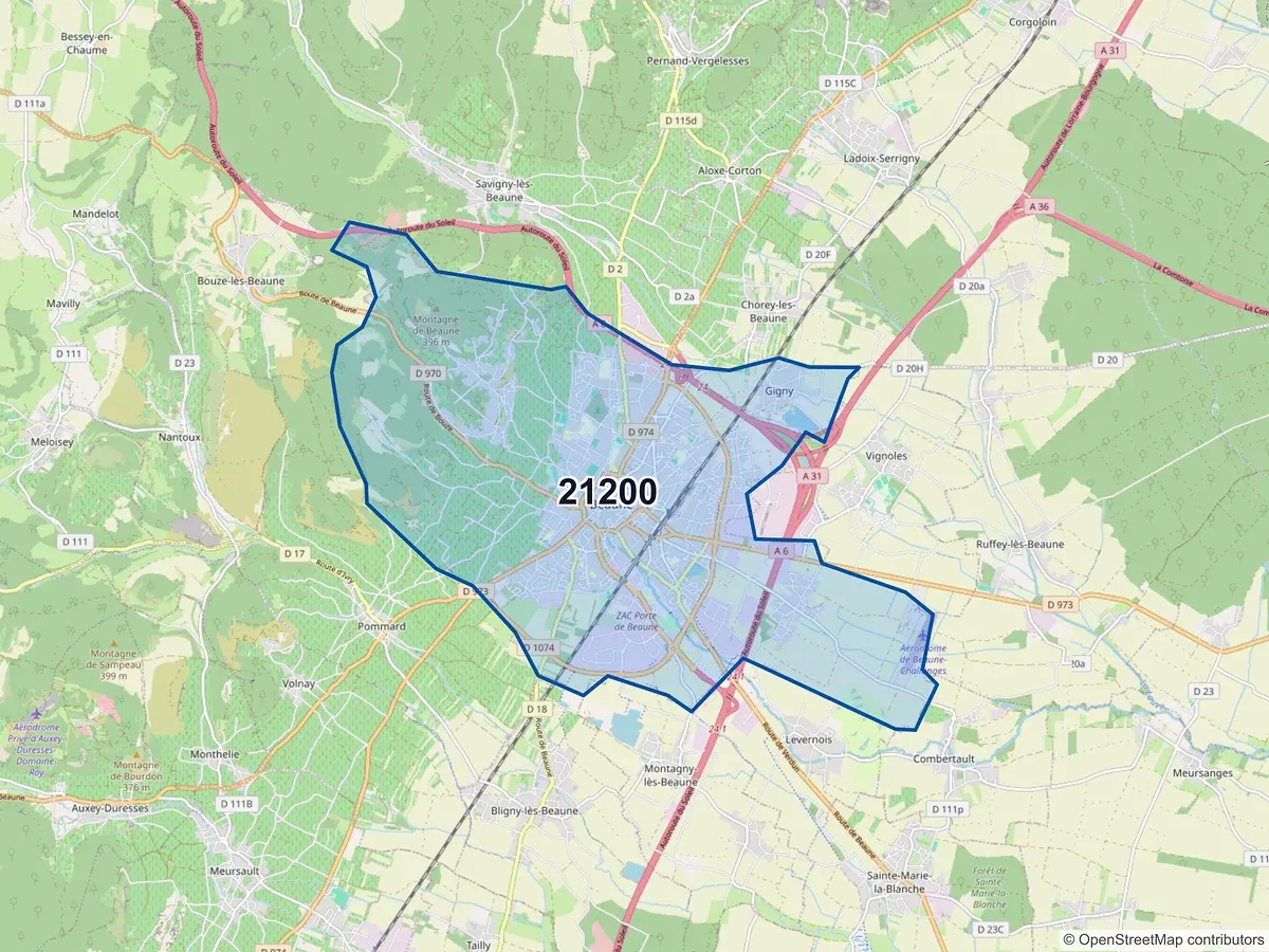 Carte du code postal 21200 (BEAUNE)
