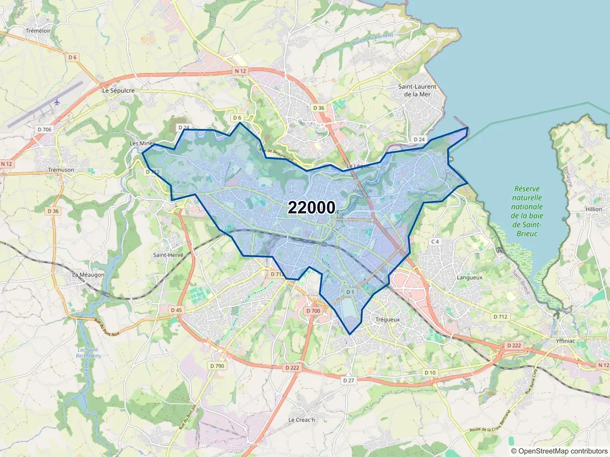 Carte du code postal 22000 (ST BRIEUC)