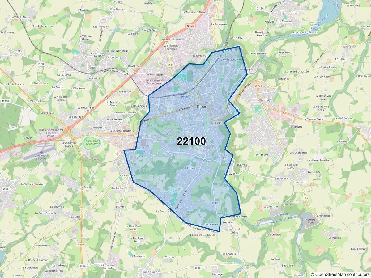 Carte du code postal 22100 (AUCALEUC)