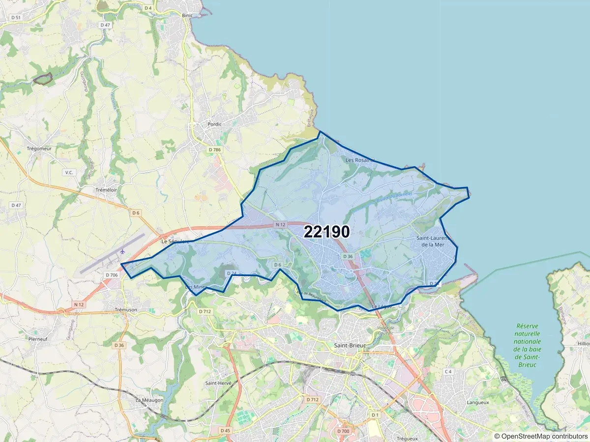 Carte du code postal 22190 (PLERIN)